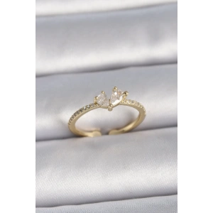 Dodes Dodes Pirinç Gold Renk Ayarlanabilir Zirkon Taşlı Kalp Model Kadın Yüzük TG27BYK3604