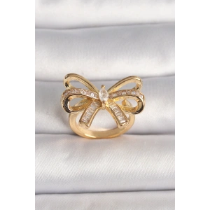 Dodes Dodes Pirinç Gold Renk Ayarlanabilir Zirkon Taşlı Kurdele Model Kadın Yüzük TG27BYK3592