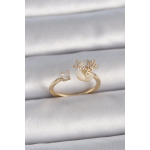 Dodes Dodes Pirinç Gold Renk Ayarlanabilir Zirkon Taşlı Yıldız Model Kadın Yüzük TG27BYK3396