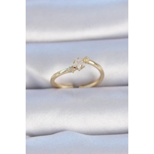 Dodes Dodes Pirinç Gold Renk Beyaz Çiçek Model Zirkon Taş Detay Kadın Yüzük TG27BYK3322