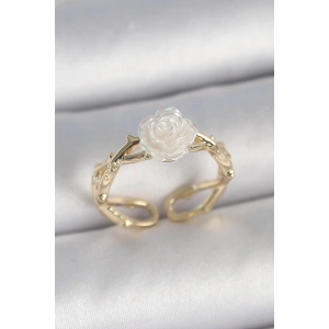 Dodes Dodes Pirinç Gold Renk Beyaz Gül Model Ayarlanabilir Kadın Yüzük TG27BYK3731