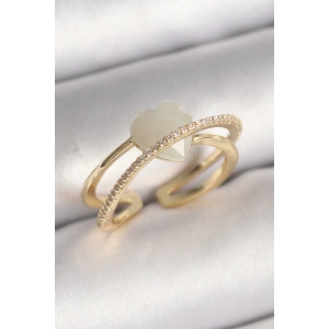 Dodes Dodes Pirinç Gold Renk Beyaz Kristal Kalp Model Zirkon Taş Detay Kadın Yüzük TG27BYK3644
