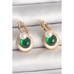 Dodes Dodes Pirinç Gold Renk Beyaz Yeşil Sallantı Mineli Kadın Küpe TG27BKP10363