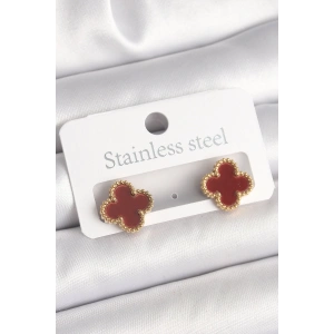 Dodes Dodes Pirinç Gold Renk Bordo Yonca Model Kadın Küpe TG27BKP10360