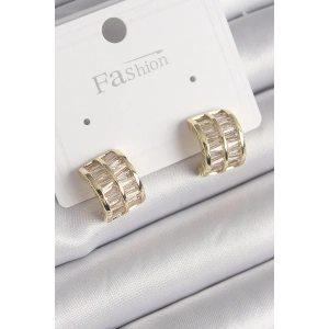 Dodes Dodes Pirinç Gold Renk Çift Sıra Zirkon Taşlı Kadın Küpe TG27BKP9756