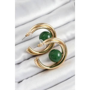 Dodes Dodes Pirinç Gold Renk Halka Model Yeşil Boncuk Detay Kadın Küpe TG27BKP10365