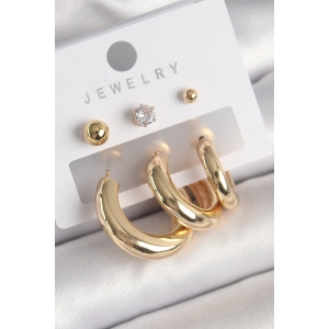 Dodes Dodes Pirinç Gold Renk Halka Model Zirkon Taşlı Topçuk Detay Kadın Küpe TG27BKP10306