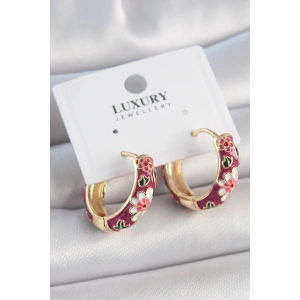 Dodes Dodes Pirinç Gold Renk Halka Mor Çiçek Mineli Kadın Küpe TG27BKP10474