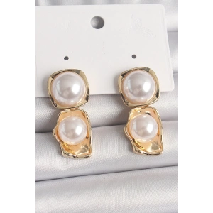 Dodes Dodes Pirinç Gold Renk İnci Kare Model Kadın Küpe TG27BKP10071