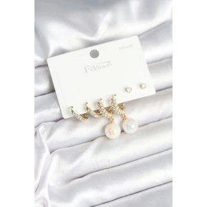 Dodes Dodes Pirinç Gold Renk İncili 925 Ayar Gümüş Çivi Kadın Küpe Seti TG27BKP11250