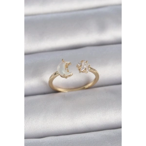 Dodes Dodes Pirinç Gold Renk İncili Hilal Zirkon Taşlı Yıldız Ayarlanabilir Model Kadın Yüzük TG27BYK3360