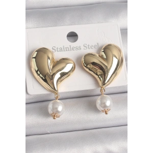 Dodes Dodes Pirinç Gold Renk Kalp Model Sallantı İnci Detay Kadın Küpe TG27BKP10080
