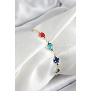 Dodes Dodes Pirinç Gold Renk Karışık Renk Damla Zirkon Taşlı Kadın Bileklik TG27BB7048