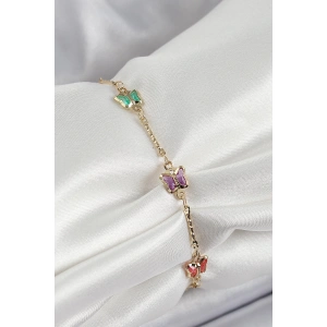 Dodes Dodes Pirinç Gold Renk Karışık Renk Kelebek Zirkon Taşlı Kadın Bileklik TG27BB7057