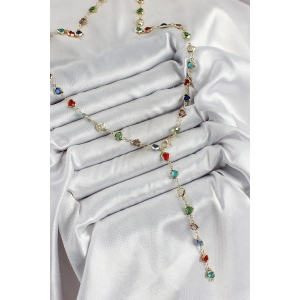 Dodes Dodes Pirinç Gold Renk Karışık Renk Zirkon Taşlı Kalpli Y Kadın Kolye TG27BKO10303