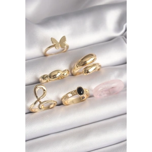 Dodes Dodes Pirinç Gold Renk Kelebek Figür Sarmal Model 6Lı Kadın Yüzük Seti TG27BYK3608