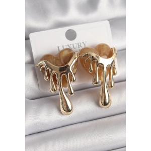 Dodes Dodes Pirinç Gold Renk Krem Sedefli Akan Kalp Model Kadın Küpe TG27BKP9895