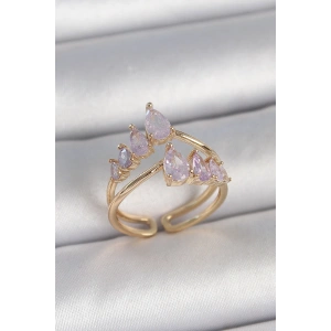 Dodes Dodes Pirinç Gold Renk Mor Damla Zirkon Taşlı Taç Model Kadın Yüzük TG27BYK3715