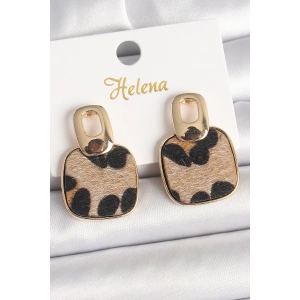 Dodes Dodes Pirinç Gold Renk Sallantı Kare Leopar Model Kadın Küpe TG27BKP10338
