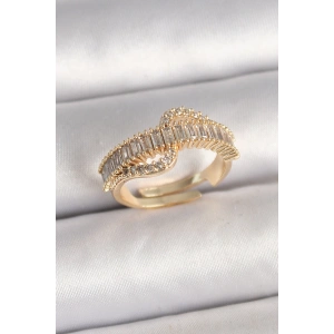 Dodes Dodes Pirinç Gold Renk Su Yolu Zirkon Taşlı Ayarlanabilir Model Kadın Yüzük TG27BYK3691