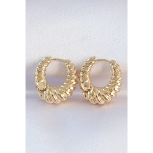 Dodes Dodes Pirinç Gold Renk Tırtık Detay Bombeli Halka Küpe TG27BKP8972