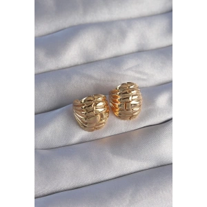 Dodes Dodes Pirinç Gold Renk Tırtıklı Minimal Bombeli Tasarım Küpe TG27BKP9080