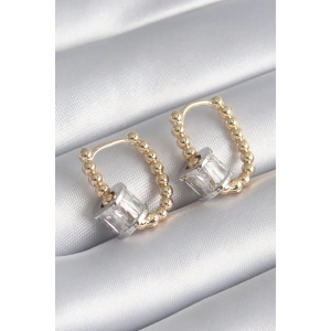 Dodes Dodes Pirinç Gold Renk Top Model Gümüş Renk Zirkon Taşlı Kadın Küpe TG27BKP8495