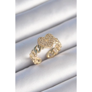 Dodes Dodes Pirinç Gold Renk Zincir Kordon Zirkon Taşlı Kalp Model Kadın Yüzük TG27BYK3485