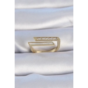 Dodes Dodes Pirinç Gold Renk Zirkon Taşlı Beyaz Sedef Detay Kadın Yüzük TG27BYK3348