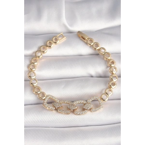 Dodes Dodes Pirinç Gold Renk Zirkon Taşlı Daire Zincir Model Kadın Bileklik TG27BB6842