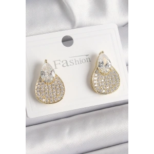 Dodes Dodes Pirinç Gold Renk Zirkon Taşlı Damla Model Kadın Küpe TG27BKP9917