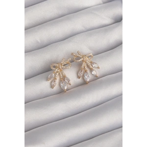 Dodes Dodes Pirinç Gold Renk Zirkon Taşlı Fiyonk Küpe TG27BKP9293