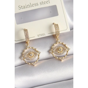 Dodes Dodes Pirinç Gold Renk Zirkon Taşlı Göz Model Kadın Küpe TG27BKP9733