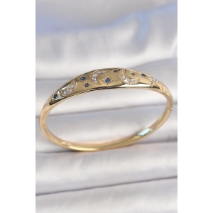 Dodes Dodes Pirinç Gold Renk Zirkon Taşlı Hilal İşleme Mavi Taşlı Yıldız Detay Kadın Kelepçe TG27BB6920