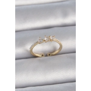 Dodes Dodes Pirinç Gold Renk Zirkon Taşlı Kalp İnci Detaylı Ayarlanabilir Model Kadın Yüzük TG27BYK3362