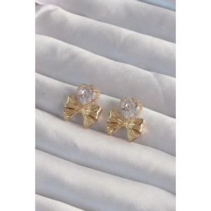Dodes Dodes Pirinç Gold Renk Zirkon Taşlı Kalp Model Fiyonk Küpe TG27BKP9311