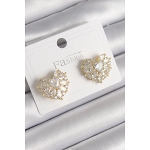 Dodes Dodes Pirinç Gold Renk Zirkon Taşlı Kalp Model Kadın Küpe TG27BKP9760