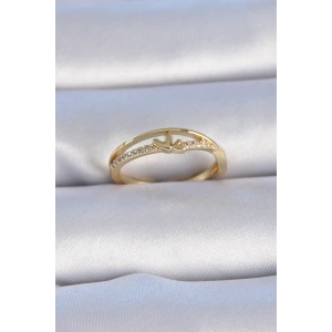 Dodes Dodes Pirinç Gold Renk Zirkon Taşlı Kalp Model Kadın Yüzük TG27BYK3306