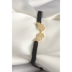 Dodes Dodes Pirinç Gold Renk Zirkon Taşlı Kanat Figür Asansörlü Makrome Model Kadın Bileklik TG27BB6803