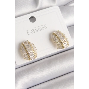 Dodes Dodes Pirinç Gold Renk Zirkon Taşlı Kaplumbağa Kabuğu Model Kadın Küpe TG27BKP9788