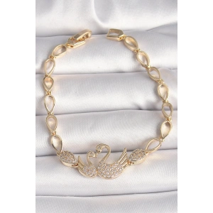 Dodes Dodes Pirinç Gold Renk Zirkon Taşlı Kuğu Figür Damla Zincir Model Kadın Bileklik TG27BB6849