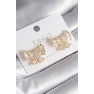 Dodes Dodes Pirinç Gold Renk Zirkon Taşlı Kurdele Model Kadın Küpe TG27BKP9776