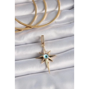 Dodes Dodes Pirinç Gold Renk Zirkon Taşlı Kutup Yıldızı Nazar Boncuk Detay Ajda Charm TG27BC1006