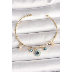 Dodes Dodes Pirinç Gold Renk Zirkon Taşlı Nazar Boncuk Detay Charm Kadın Bileklik TG27BB6883