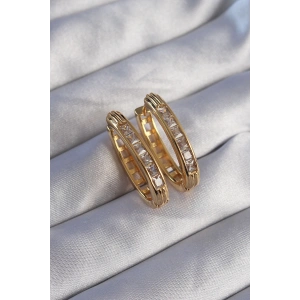 Dodes Dodes Pirinç Gold Renk Zirkon Taşlı Oval Model Küpe TG27BKP9079