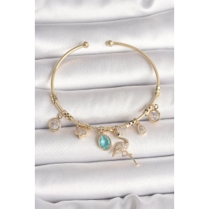 Dodes Dodes Pirinç Gold Renk Zirkon Taşlı Sallantı Filamingo Figür Charm Kadın Bileklik TG27BB6885