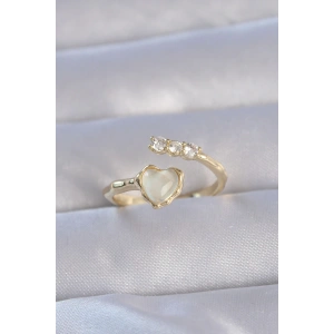 Dodes Dodes Pirinç Gold Renk Zirkon Taşlı Sedefli Kalp Model Ayarlanabilir Yüzük TG27BYK3233