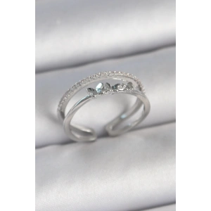 Dodes Dodes Pirinç Gümüş Renk 2Li Zirkon Taş Detaylı Kelebek Figür Ayarlanabilir Model Kadın Yüzük TG27BYK3732