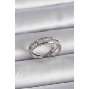 Dodes Dodes Pirinç Gümüş Renk Ayarlanabilir Sıralı İncili Zirkon Taşlı Kadın Yüzük TG27BYK3381