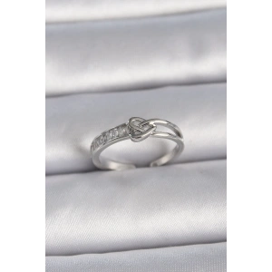 Dodes Dodes Pirinç Gümüş Renk Ayarlanabilir Zirkon Taşlı Düğüm Kalp Model Kadın Yüzük TG27BYK3405